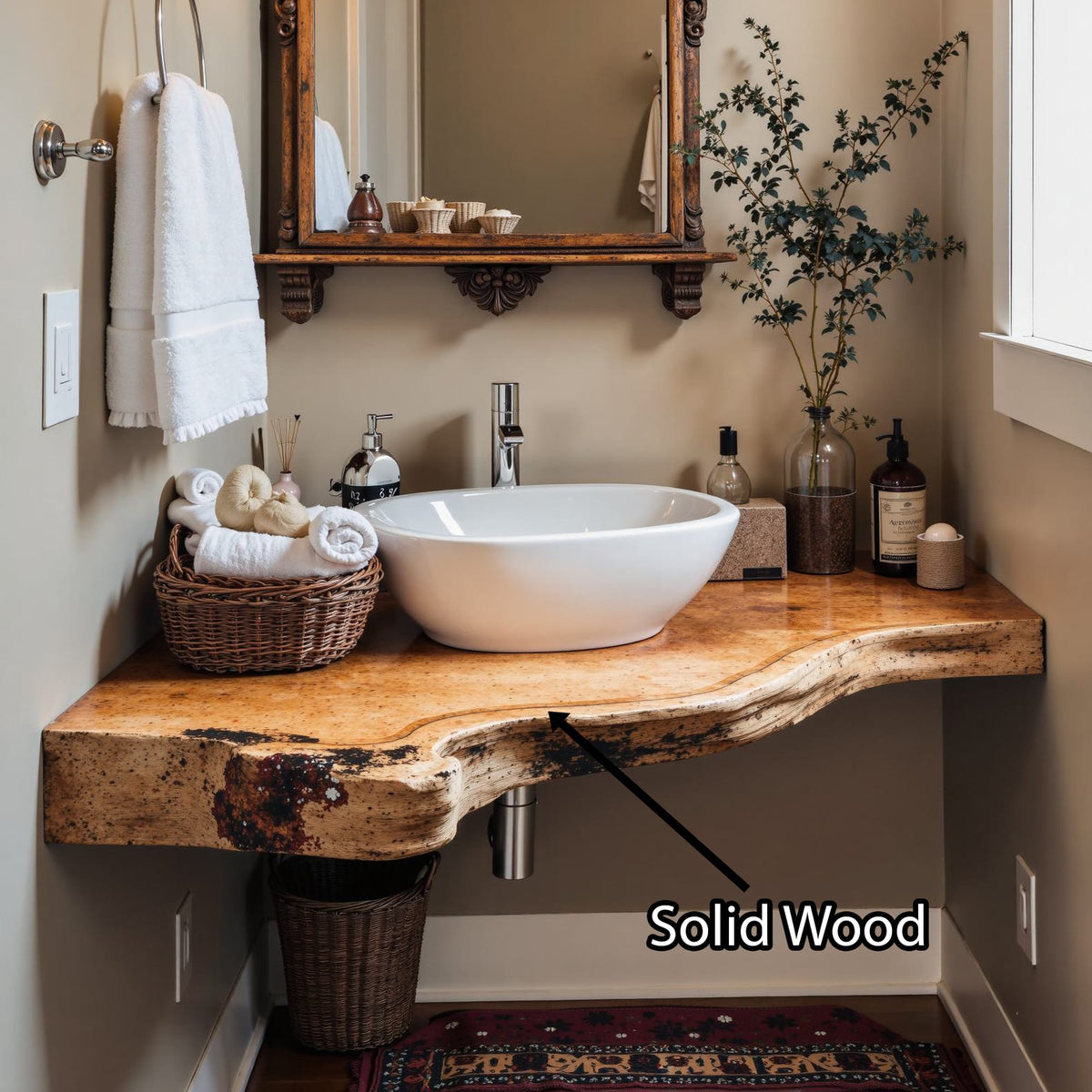 Floating Bathroom Corner Shelf, solid wood, built to order