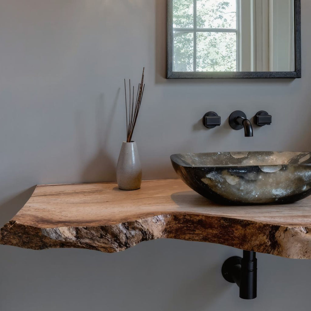 Custom Rustic Floating Bathroom Vanity Shelf with Charm, solid wood, built to order