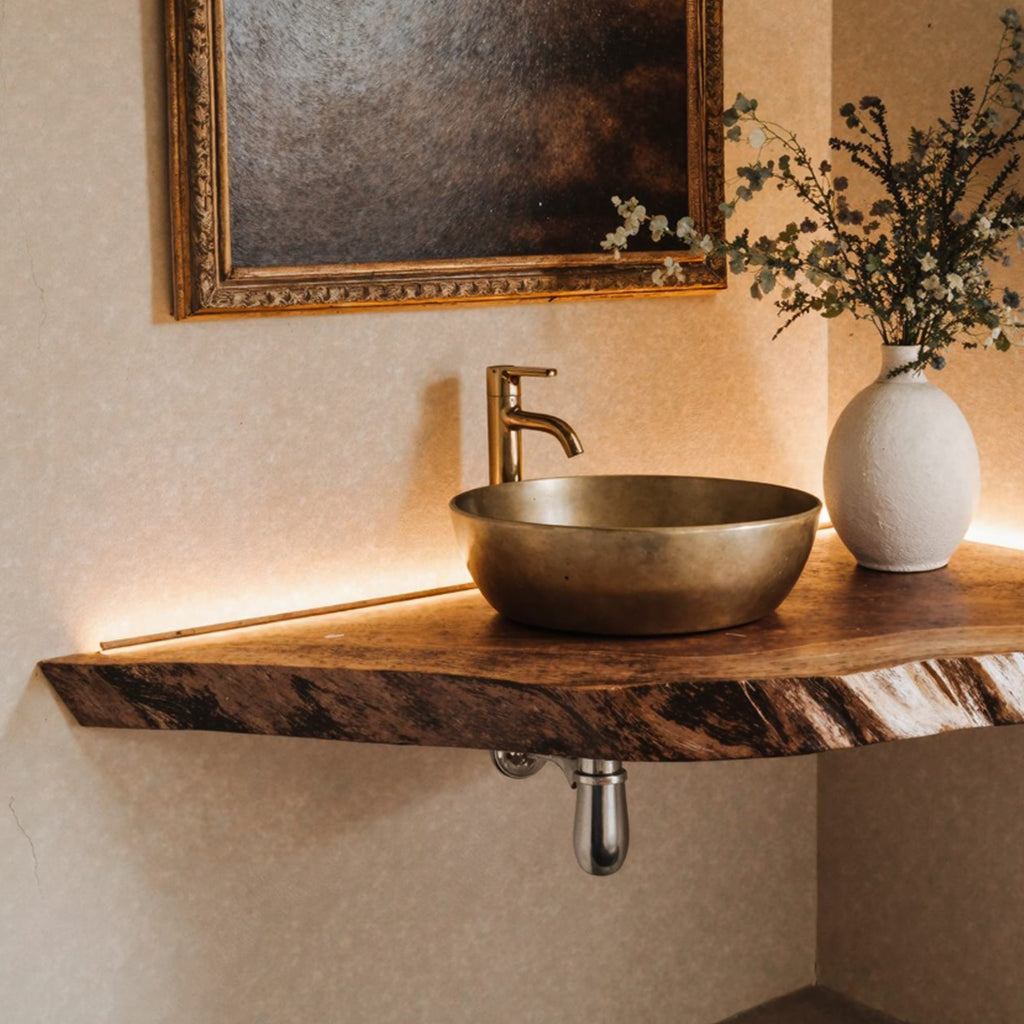 Handcrafted Counter Bathroom Corner Shelf, solid wood, built to order