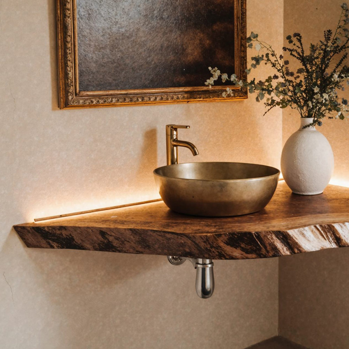 Handcrafted Counter Bathroom Corner Shelf, solid wood, built to order