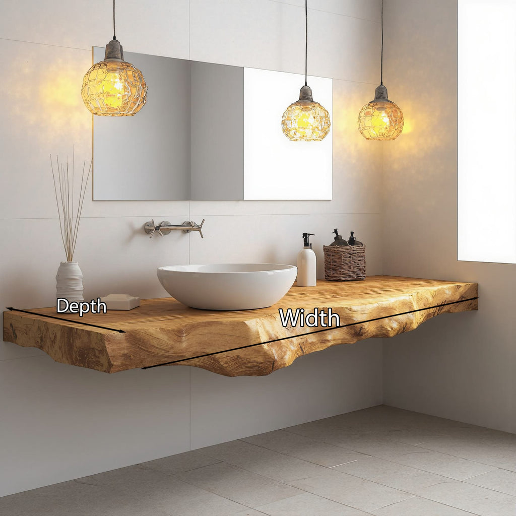 Farmhouse Floating Live Edge Vanity, solid wood, built to order