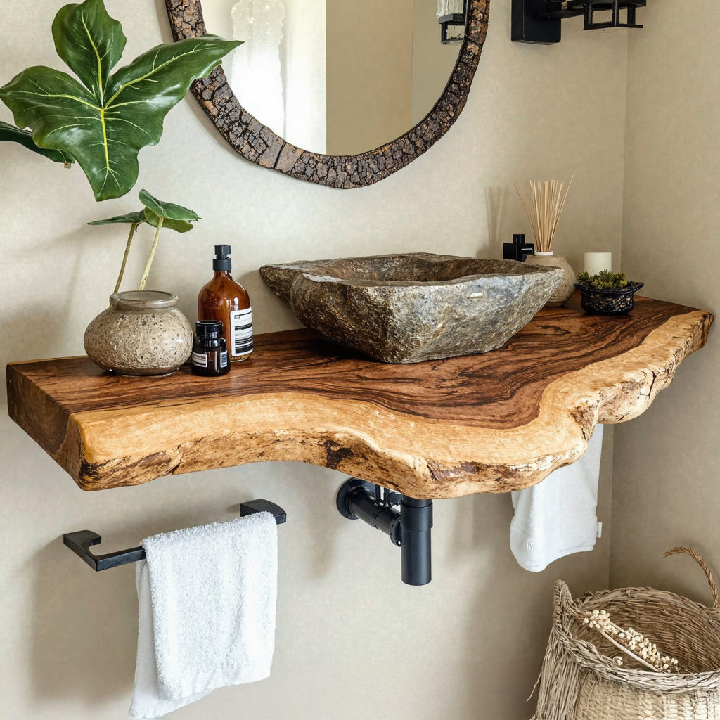 Floating Edge Bathroom Vanity Shelf, solid wood, built to order
