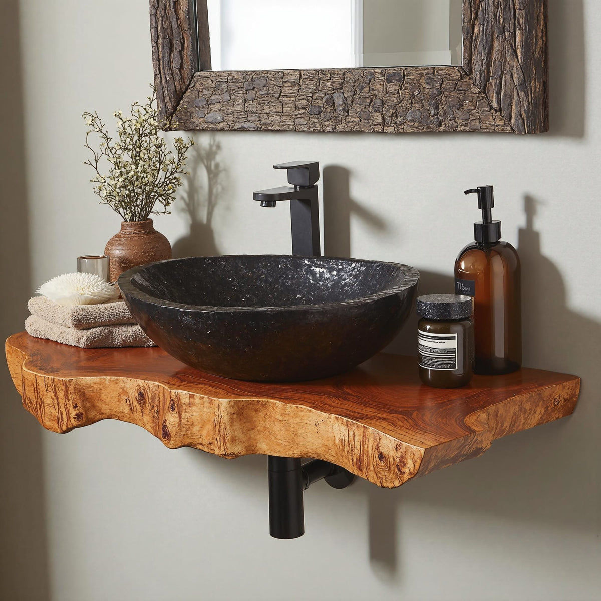 Floating Edge Bathroom Wood Shelf, solid wood, built to order