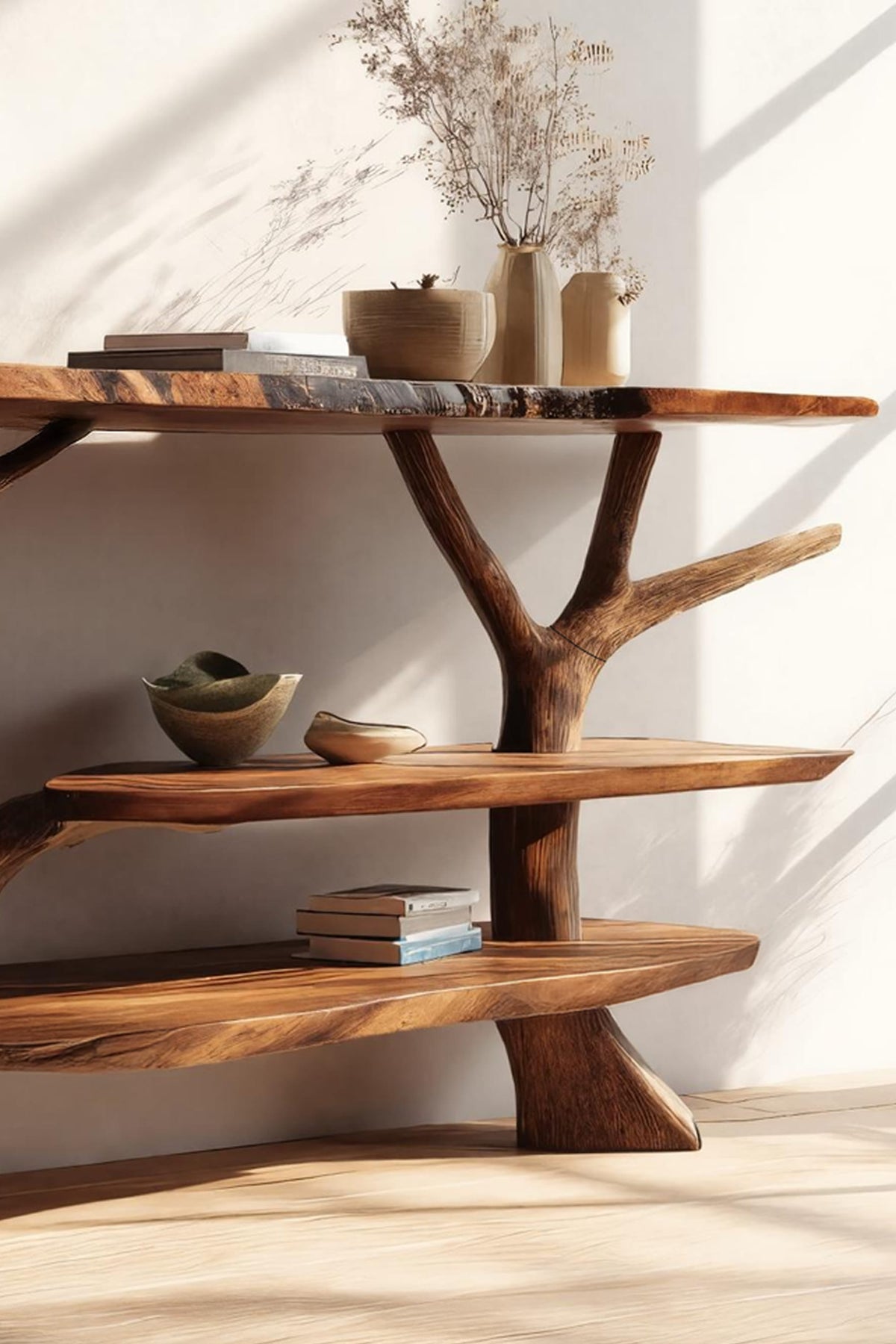 Mid Century Live Edge Slab Console Table