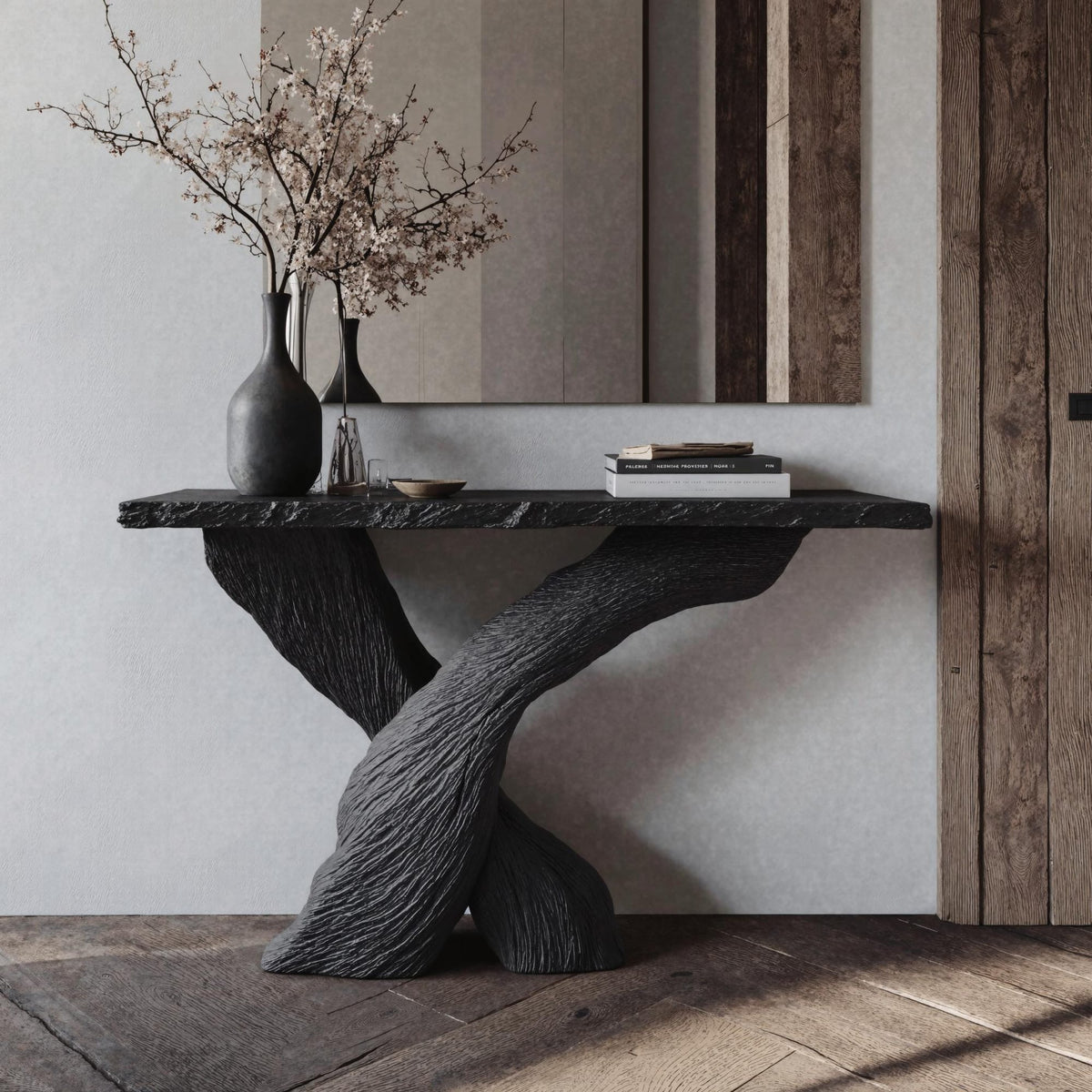 Mid-century Modern Black Console Table, solid wood, built to order