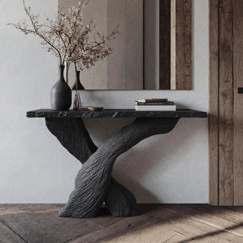 Mid-century Modern Black Console Table, solid wood, built to order