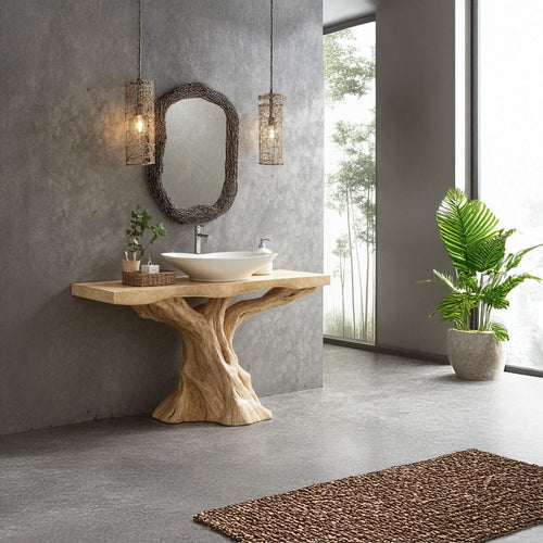 Mid-century Wood Bathroom Vanity, solid wood, built to order