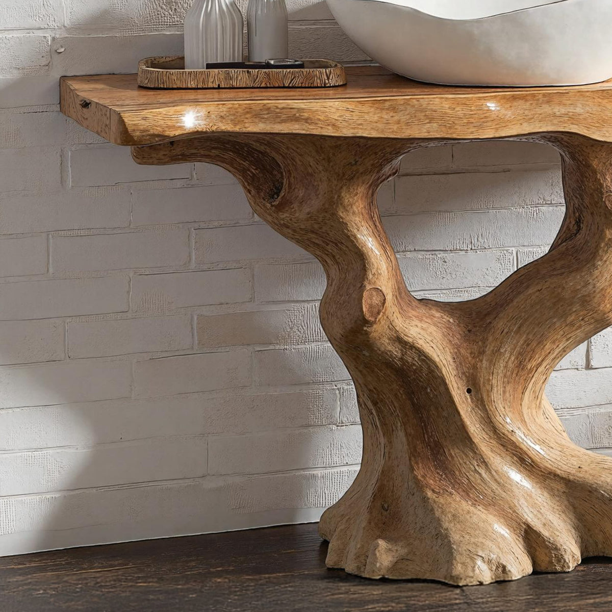 Handcrafted Bathroom Vanity with Tree Trunk Base for Charm, solid wood, built to order