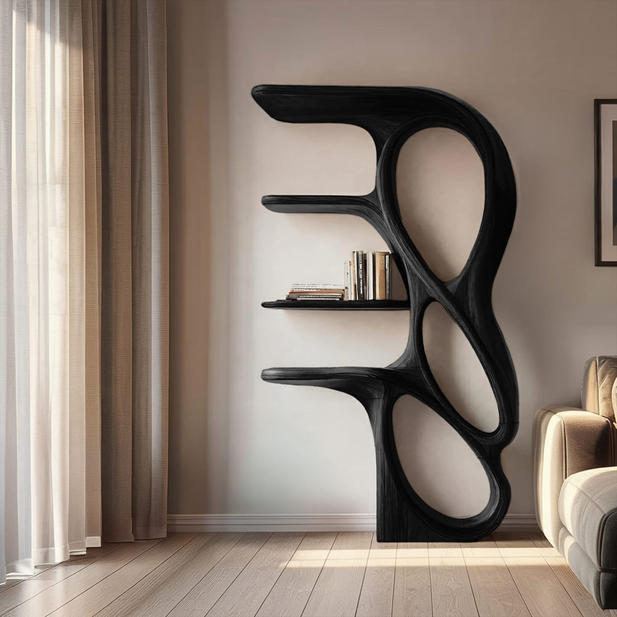 Contemporary Art Bookshelf, solid wood, built to order