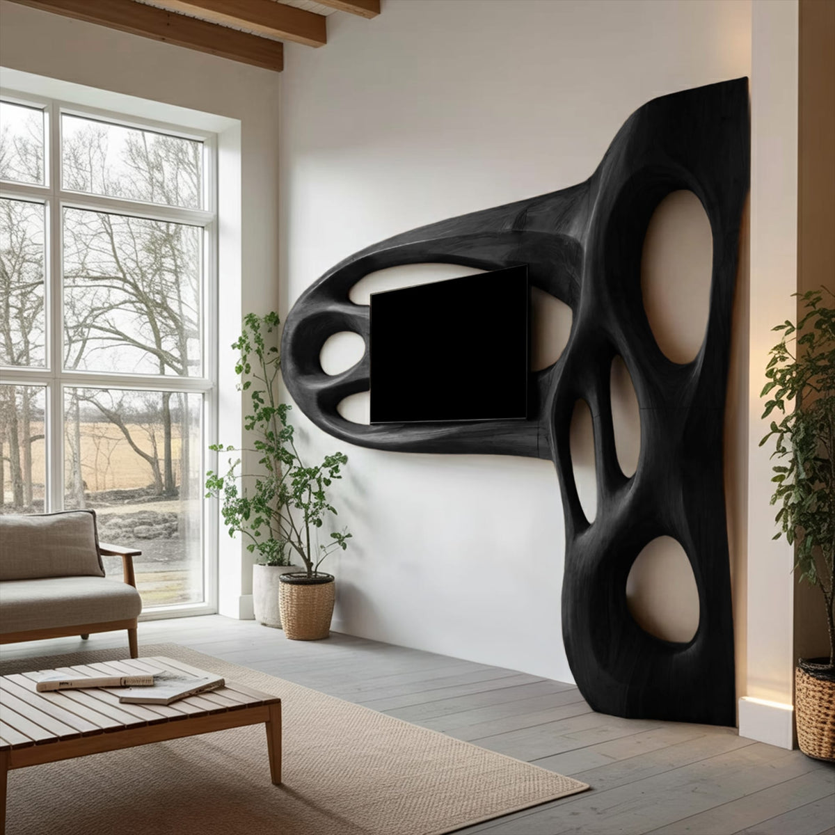 Contemporary Sculptural TV Frame, solid wood, built to order