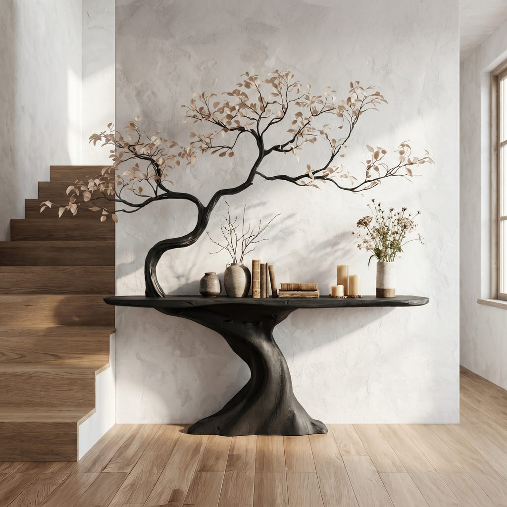 Midcentury Tree Console Table Entryway, solid wood, built to order