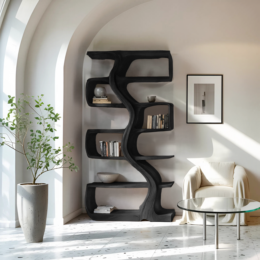 Organic Sculptural Bookshelf with Wavy Design, solid wood, built to order, view 4
