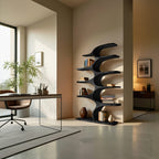 Artistic Curved Bookshelf Fluid Lines Statement, solid wood, built to order