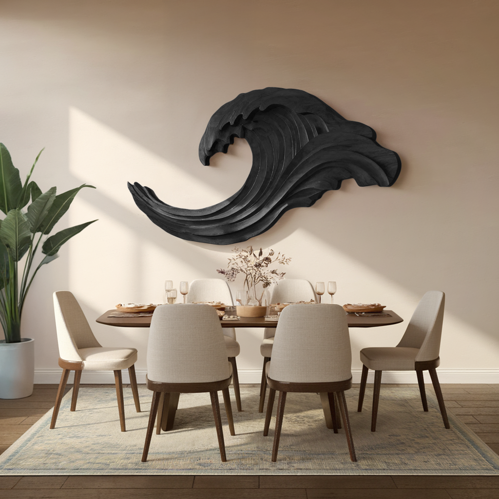 Abstract Ocean Wave Wall Sculpture, solid wood, built to order, view 4
