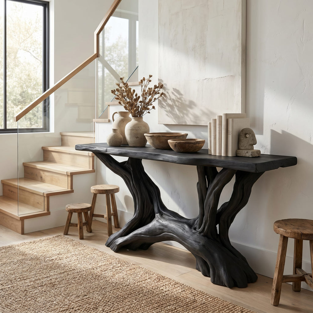 Coastal Organic Console Table Living Room and Entryway, solid wood, built to order