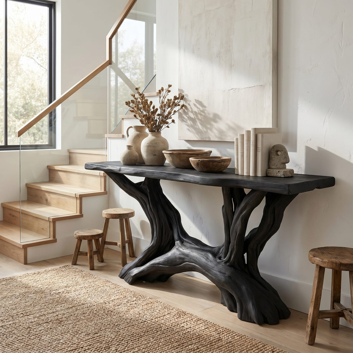 Coastal Organic Console Table Living Room and Entryway, solid wood, built to order
