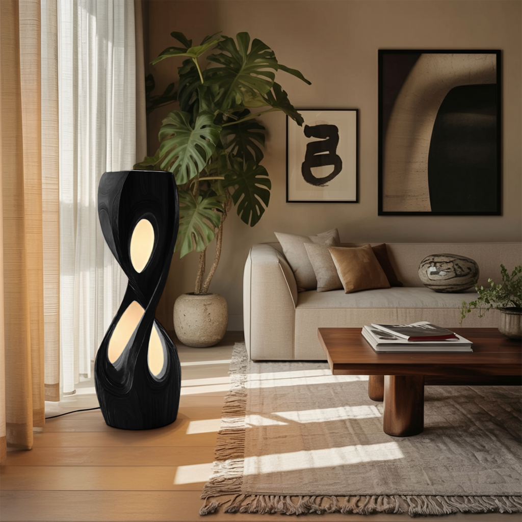 Organic Sculptural Twisted Floor Lamp, solid wood, built to order, view 4