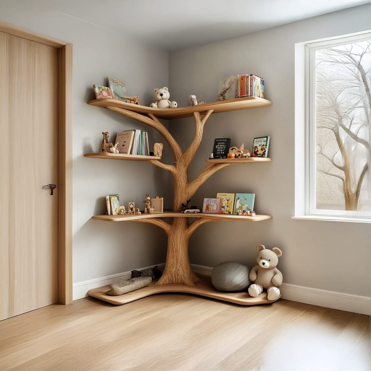 Kids Custom Tree Bookcase Decor Home Birthday Gift, solid wood, built to order