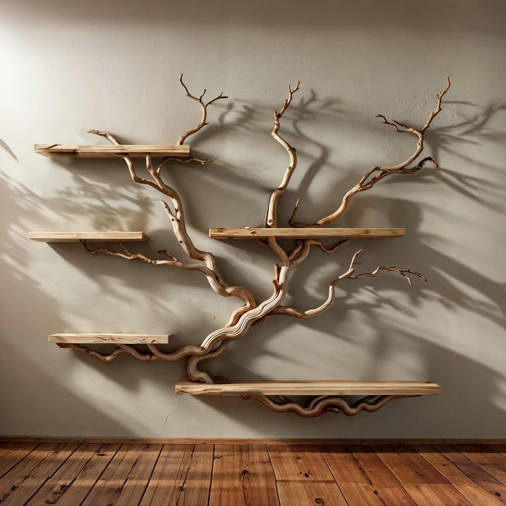 Tree Bookshelf Floating Shelves Driftwood Branch, solid wood, built to order