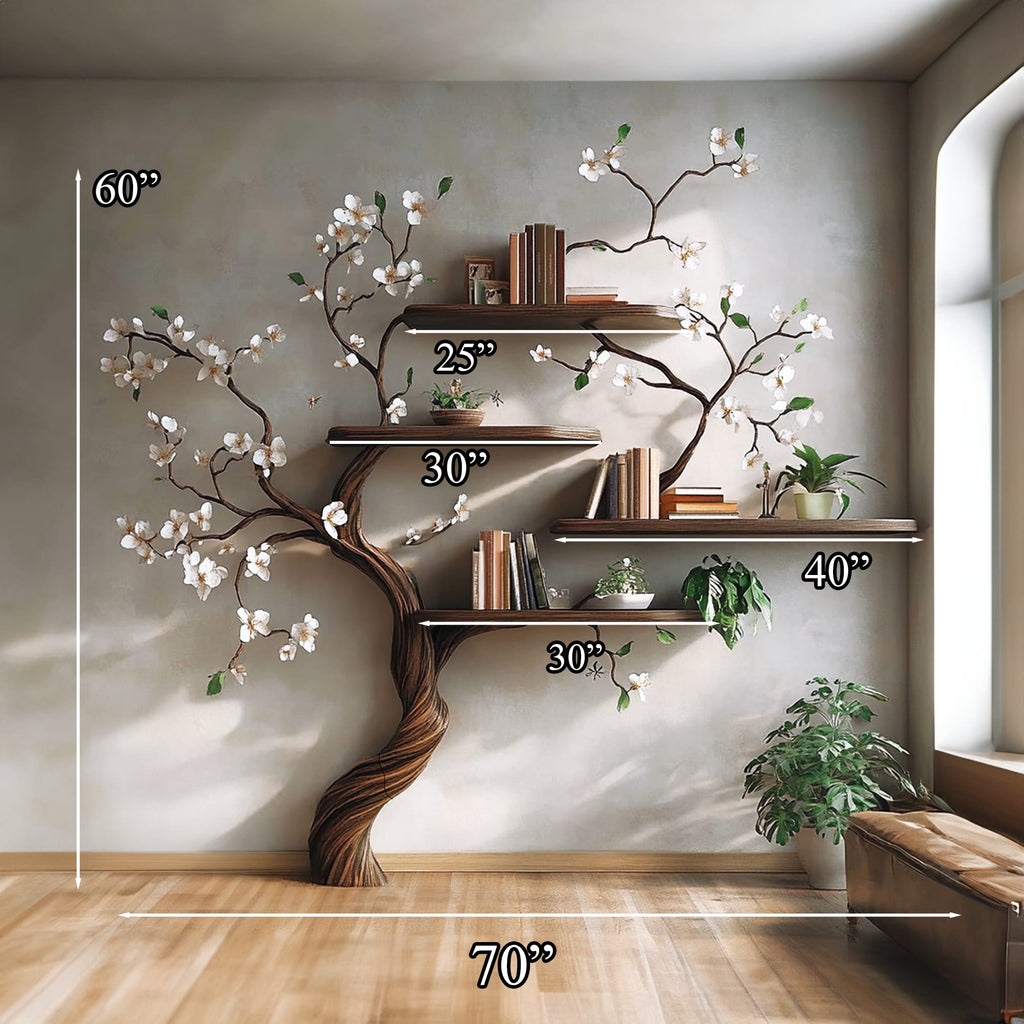 Tree Branch Bookcase Wall Mount Live Edge Shelf Decor Home, solid wood, built to order