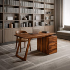 Contemporary Live Edge Office Desk with Storage Cabinet, solid wood, built to order