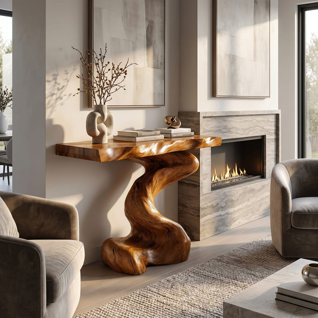 Mid Century Sculptural Slab Console Table
