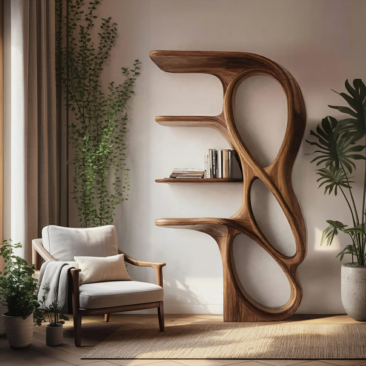 Contemporary Art Bookshelf, solid wood, built to order