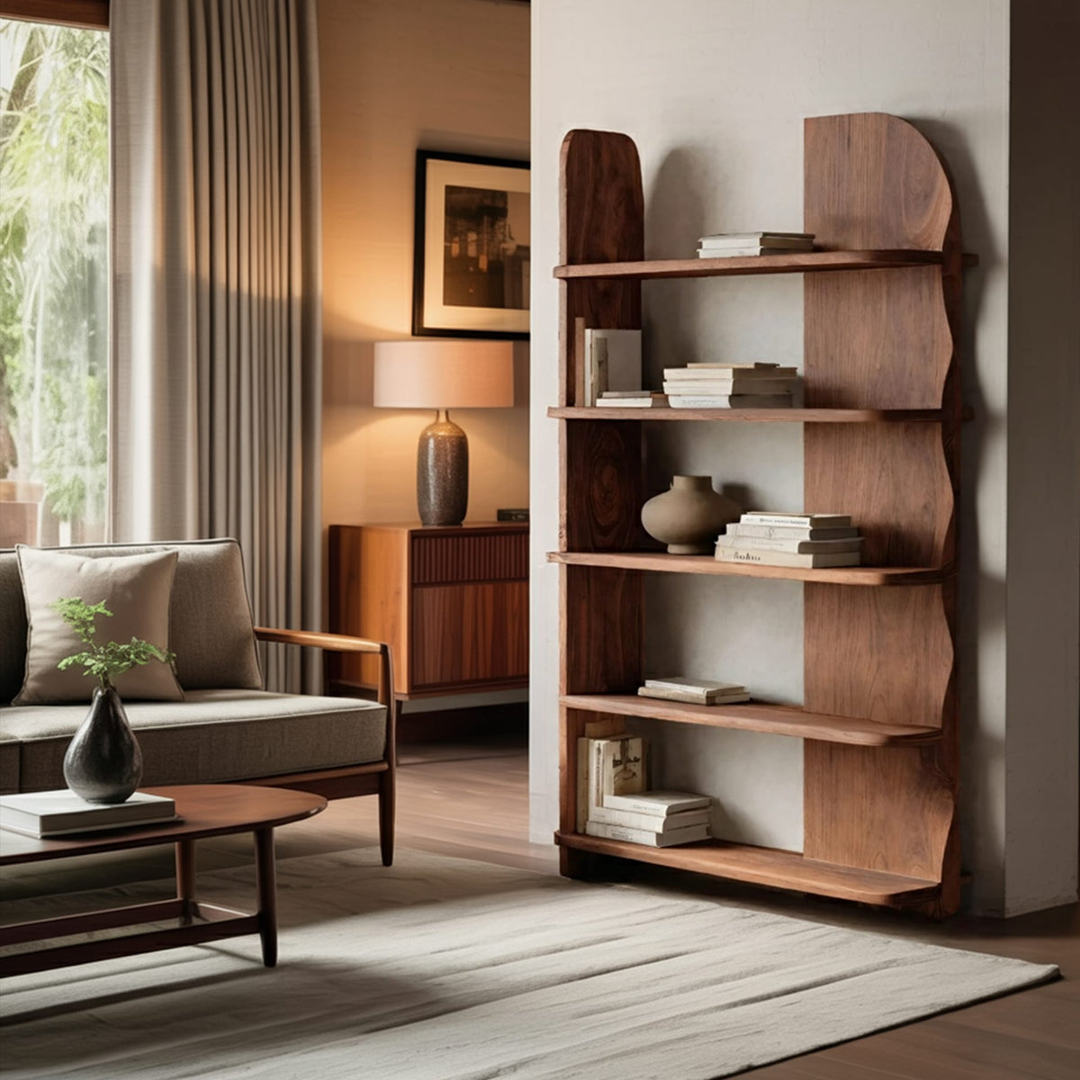Minimalist Bookcase Sculptural Design, solid wood, built to order