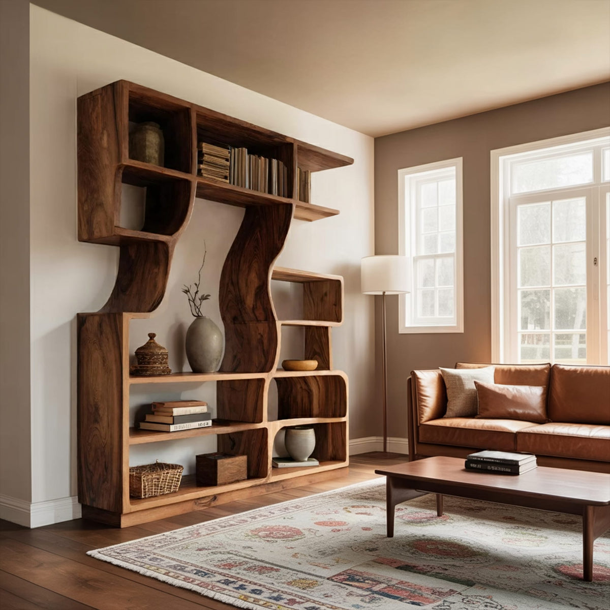 Artisan Carved Bookshelf, solid wood, built to order