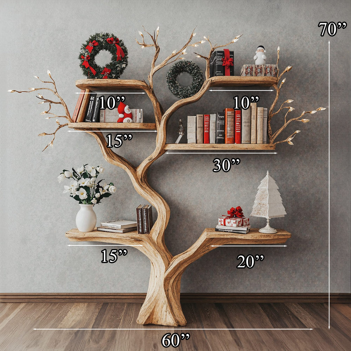 Tree Bookshelf Decor Driftwood Shelf Floating Bookshelf, solid wood, built to order