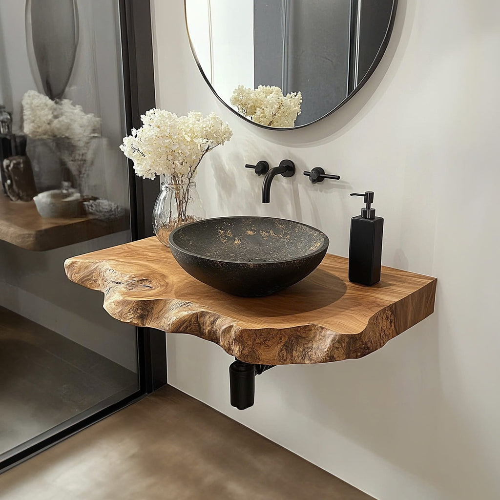 Handmade Bathroom Vanity Sink Shelf, solid wood, built to order