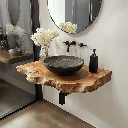 Handmade Bathroom Vanity Sink Shelf, solid wood, built to order