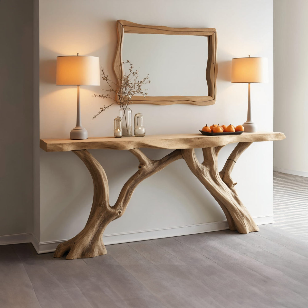 Curved Live Edge Console Table Hallway Table, solid wood, built to order