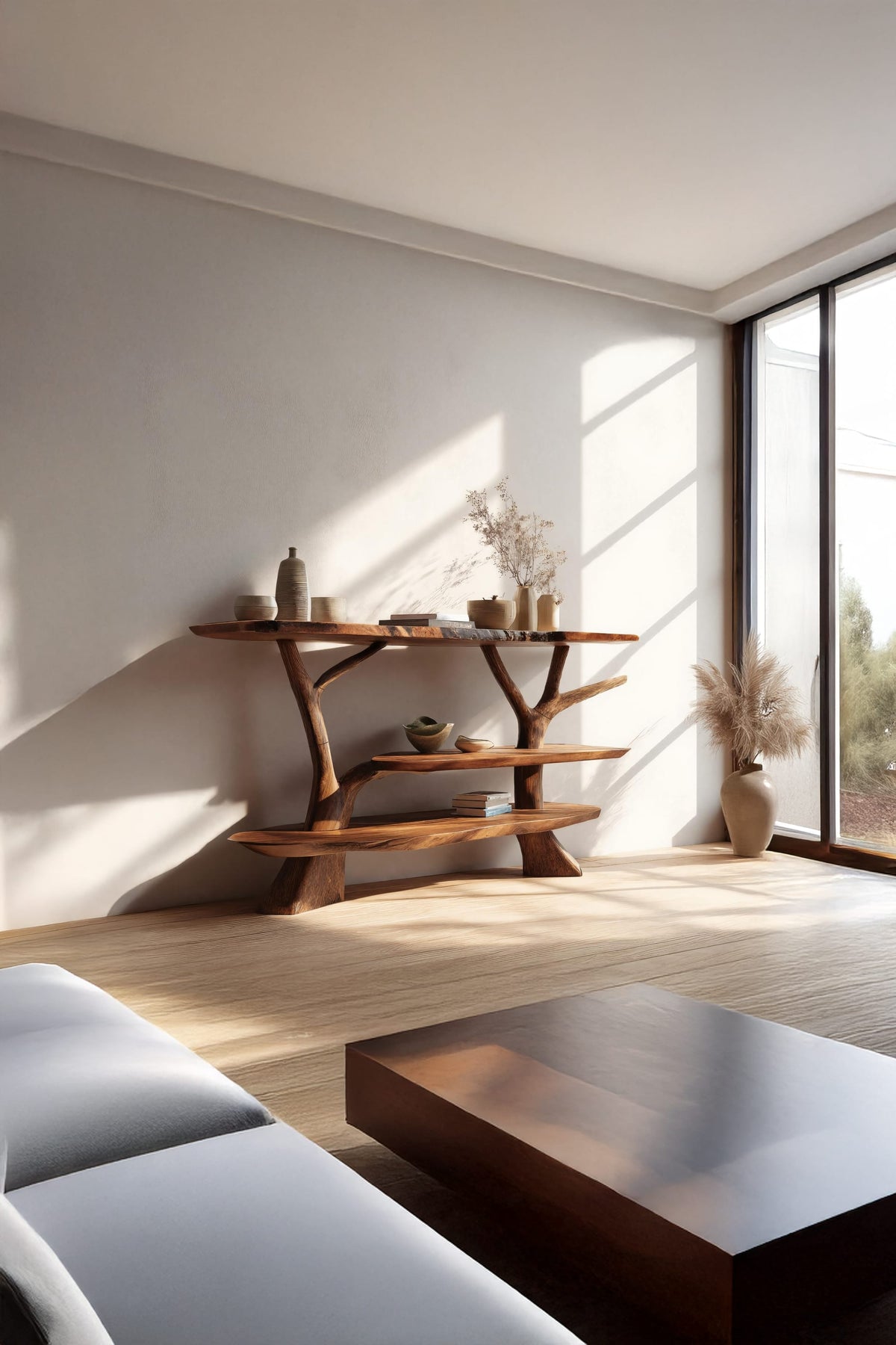 Mid Century Live Edge Slab Console Table