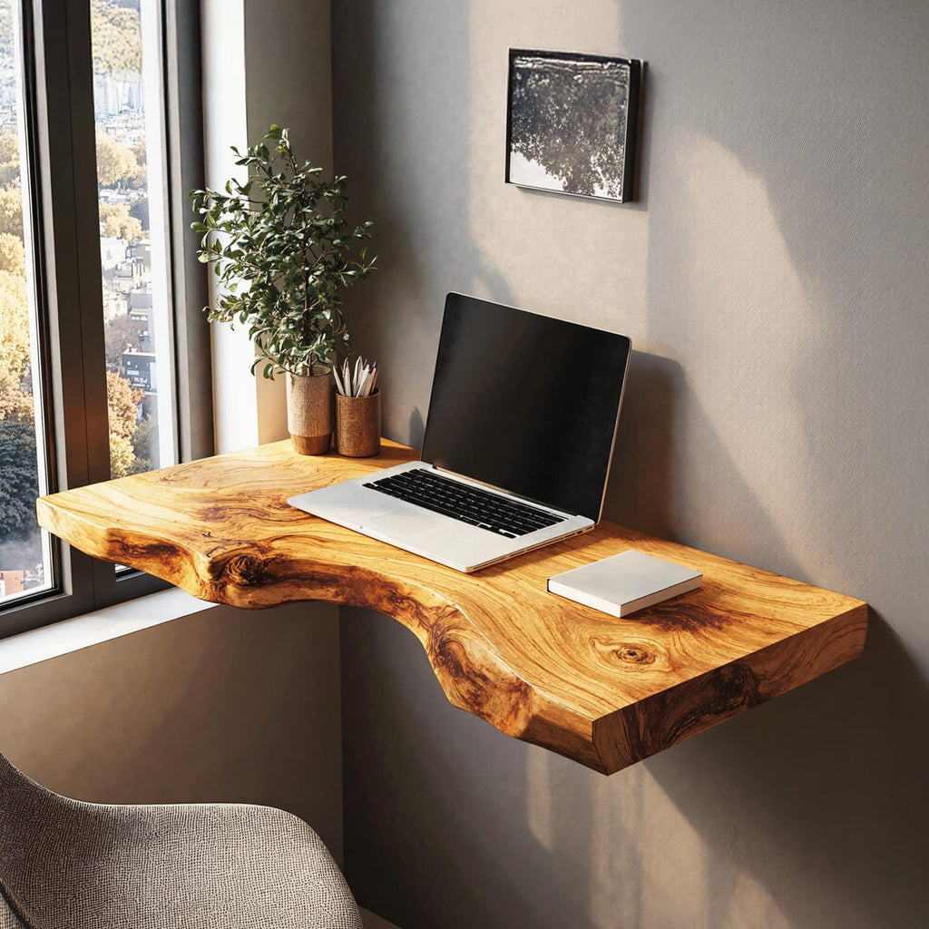 Mid Century Solid Floating Desk, solid wood, built to order