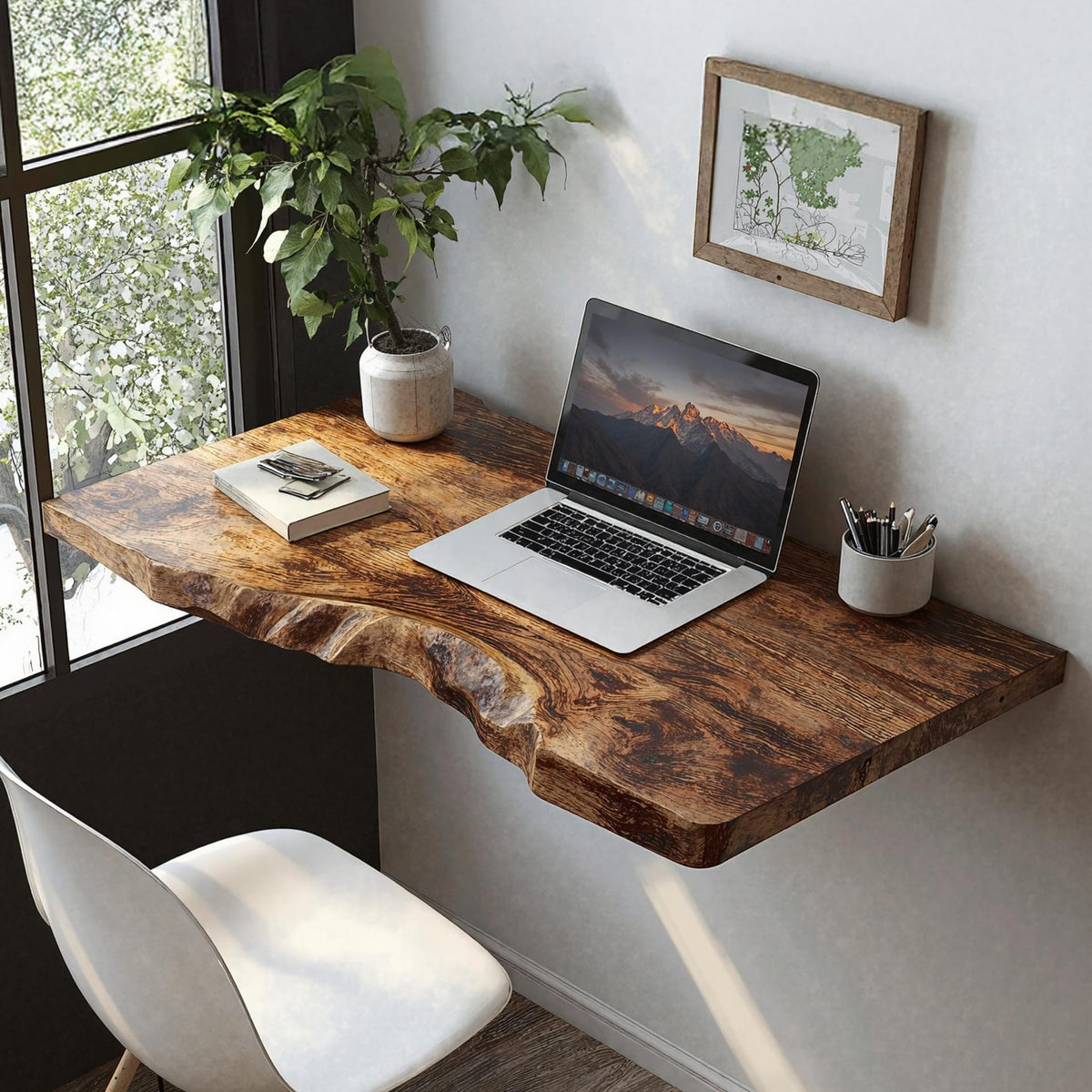 Mid Century Solid Floating Desk, solid wood, built to order