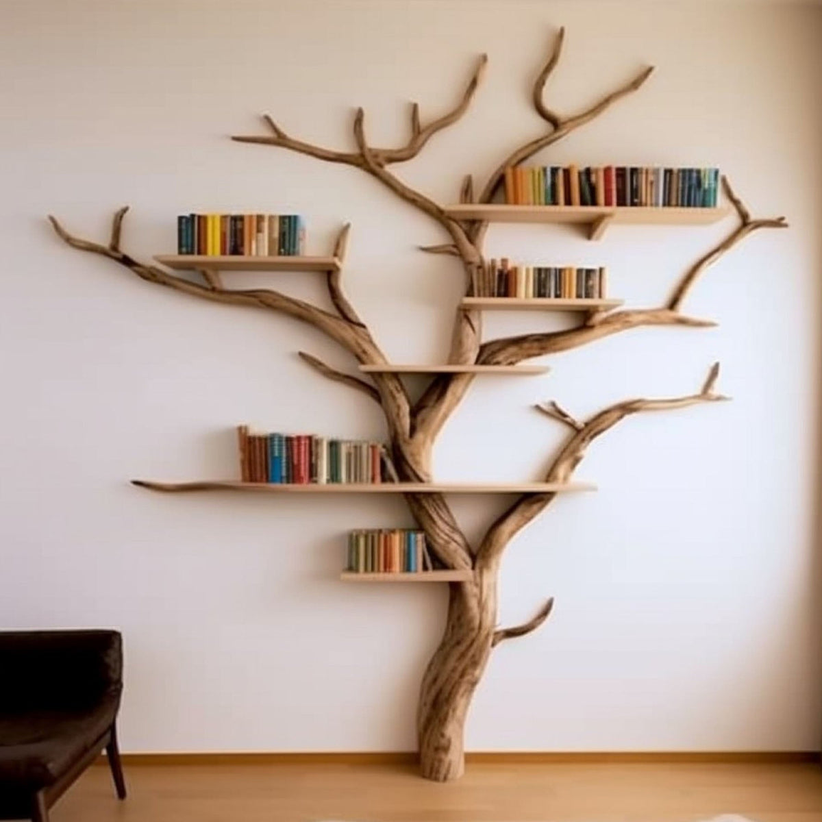 Elegant Wild Mulberry Tree Bookshelf Floating Shelves Live Edge, solid wood, built to order