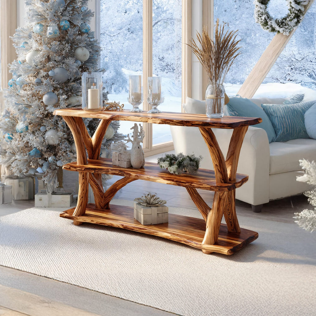 Live Edge Sleek Mid Century Console Table