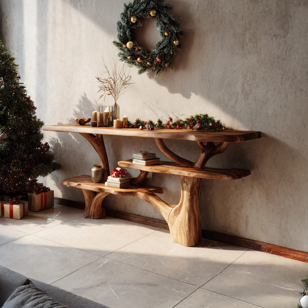 Live Edge Behind Mid Century Console Table