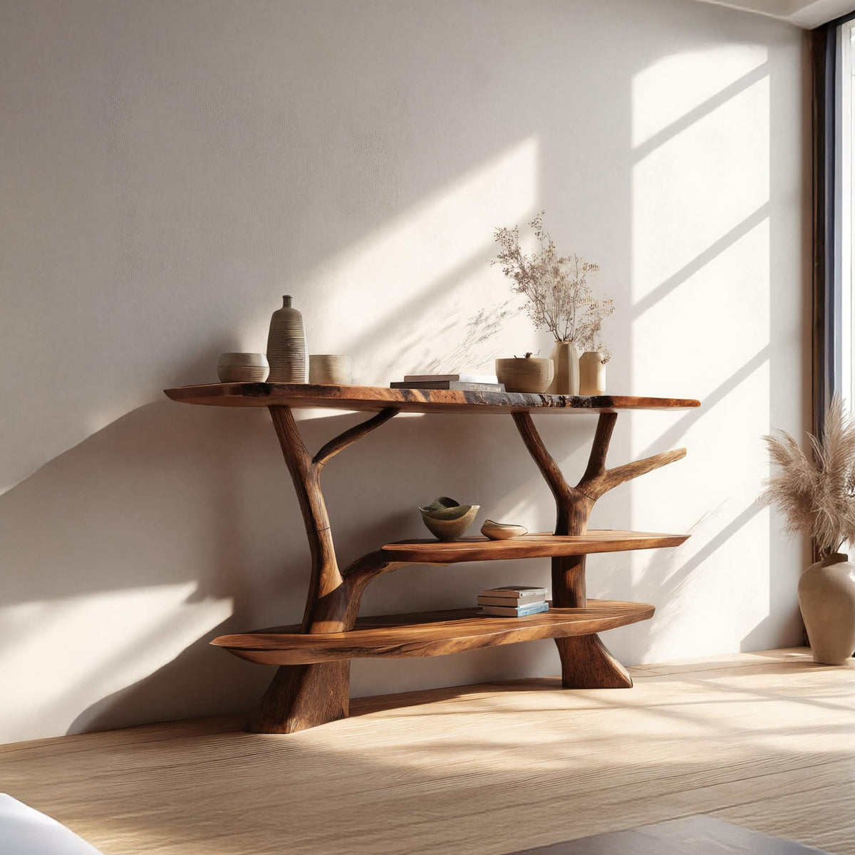 Mid Century Live Edge Slab Console Table