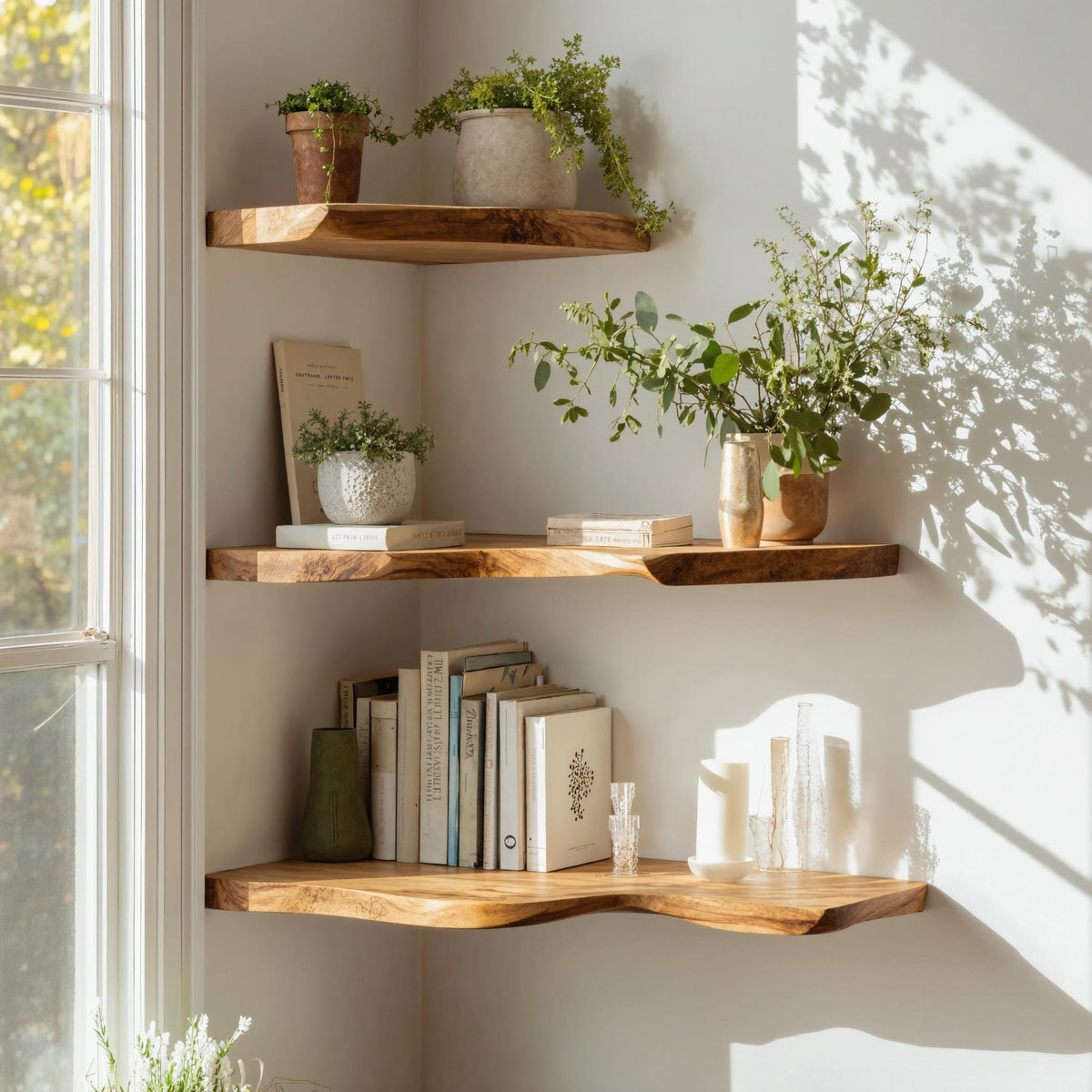 Handcrafted Corner Bookshelf Indoor Design Ideas, solid wood, built to order