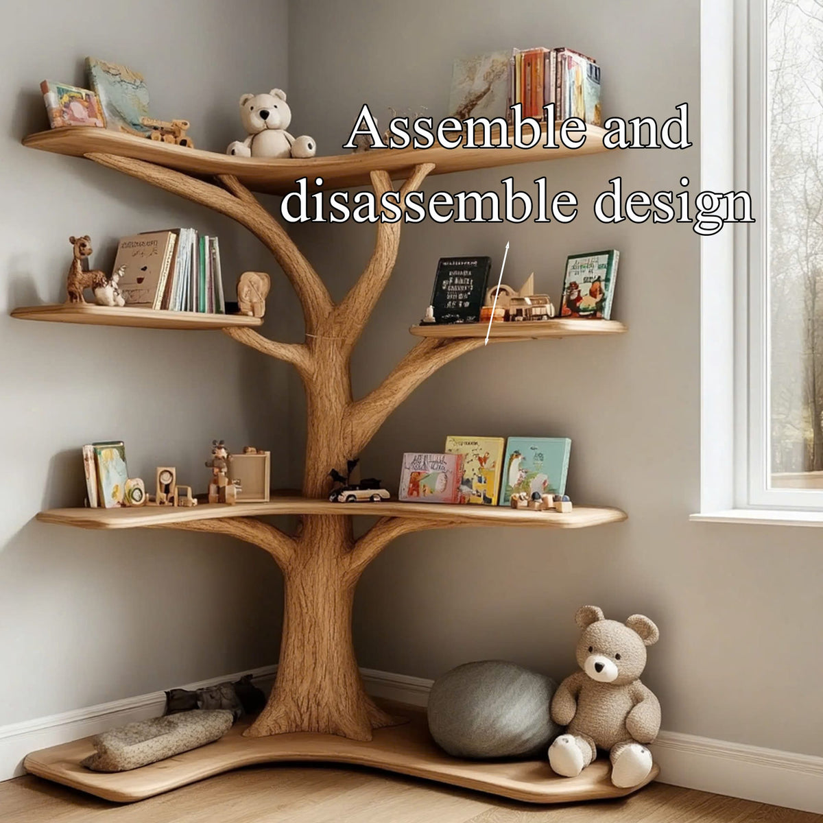 Kids Custom Tree Bookcase Decor Home Birthday Gift, solid wood, built to order