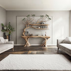 Console Narrow Table with Tree Branch Bookshelf, solid wood, built to order