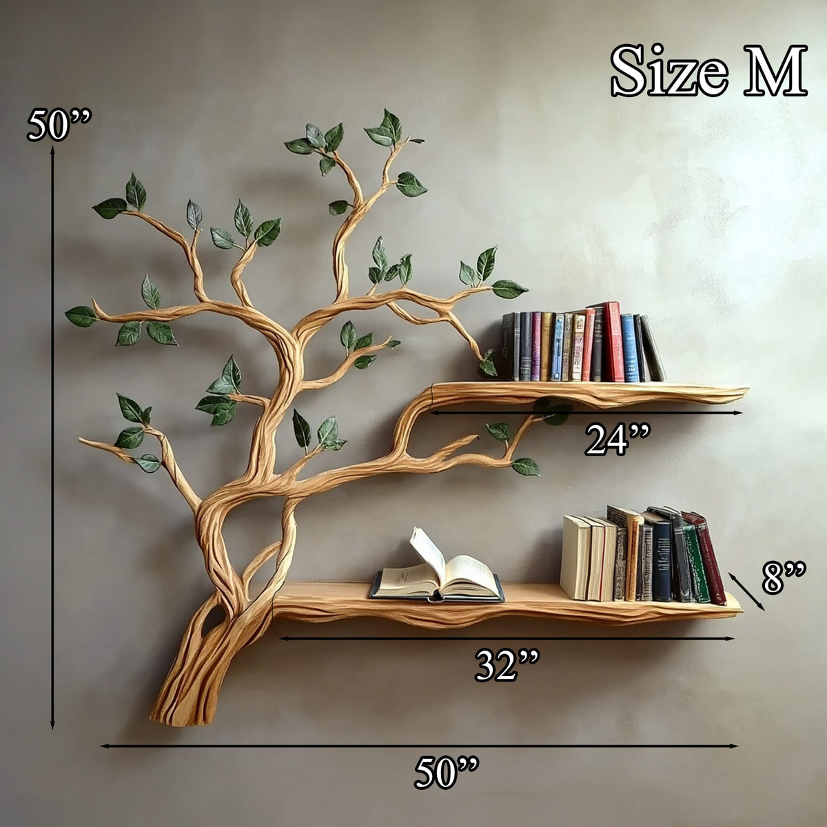 Rustic Branch Floating Shelf Custom Bookcase, solid wood, built to order