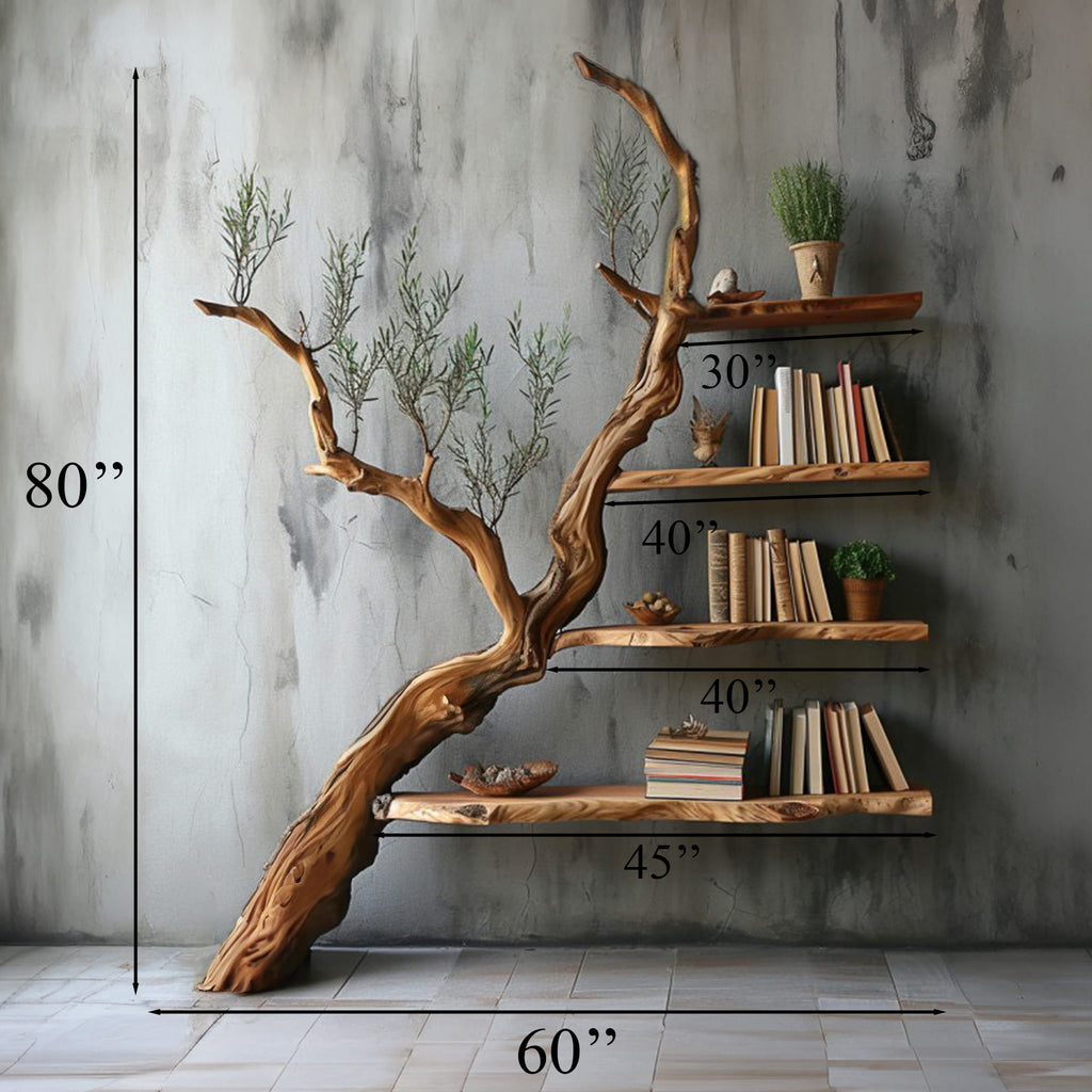 Tree Branch Shelf Solid Bookcase, solid wood, built to order