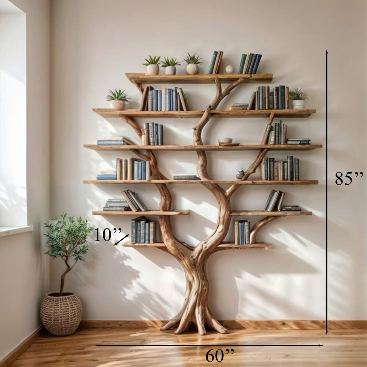 Tree Branch Floating Driftwood Shelf, solid wood, built to order