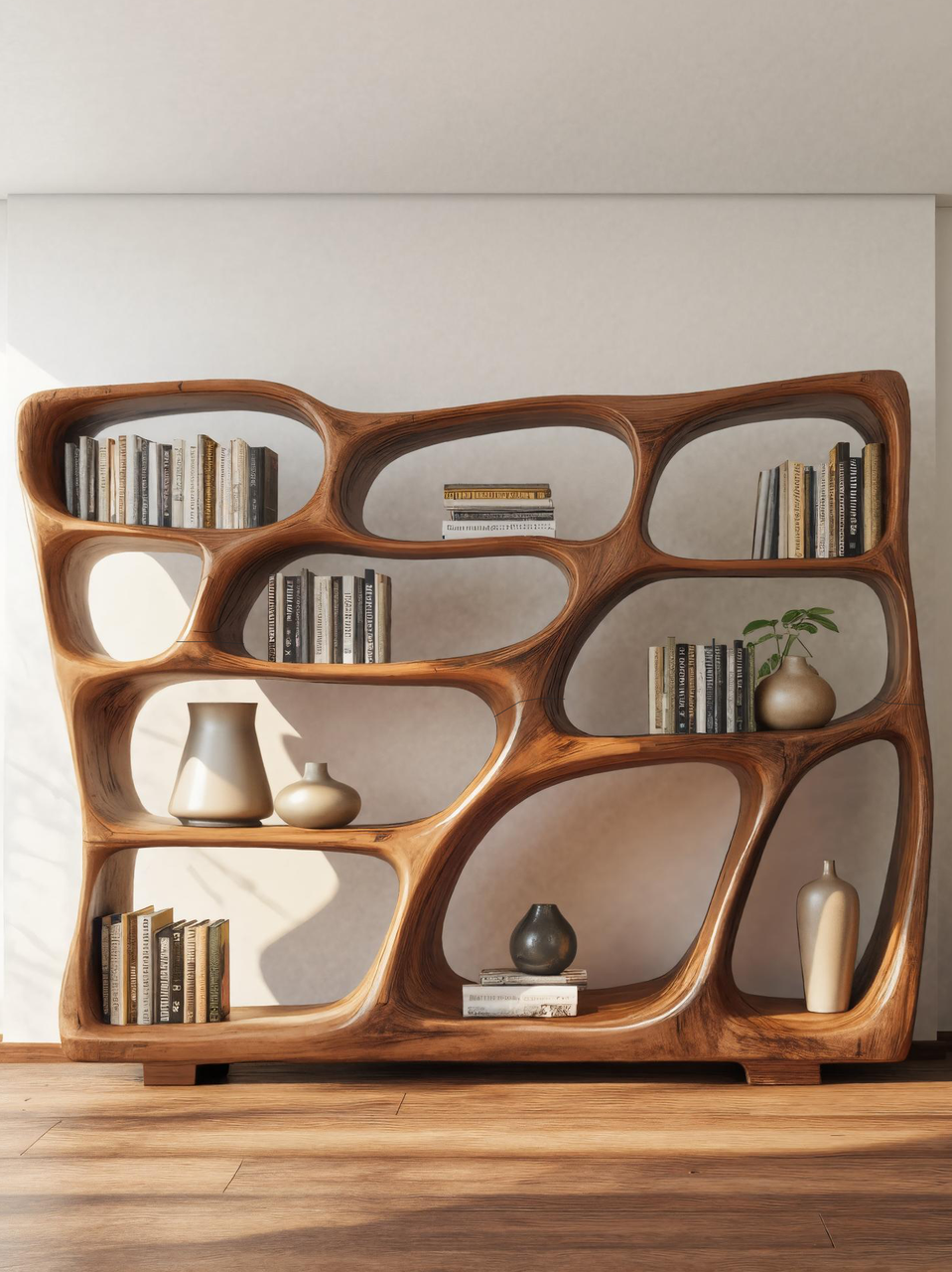 Modern Bookshelf with Sculptural Open Design, solid wood, built to order, view 3