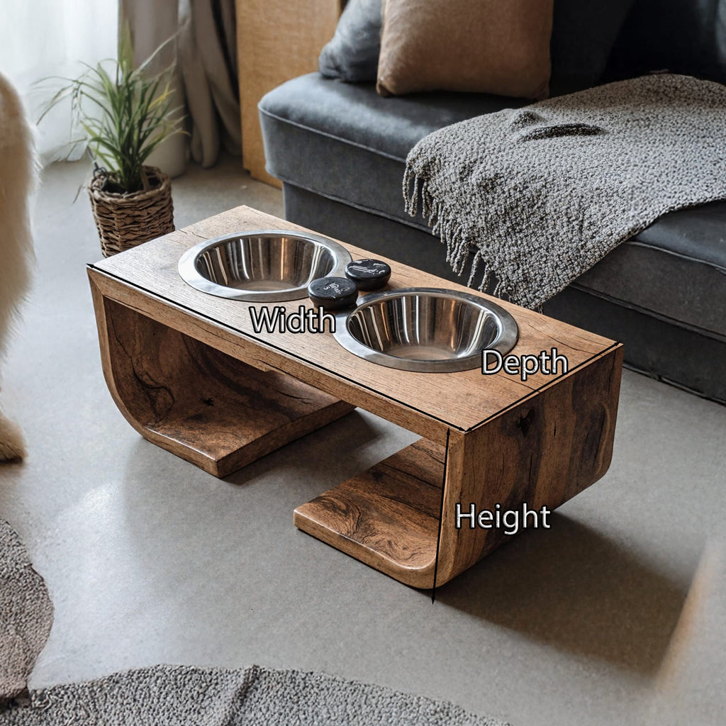 Mid Century Dog Bowl Stand, solid wood, built to order