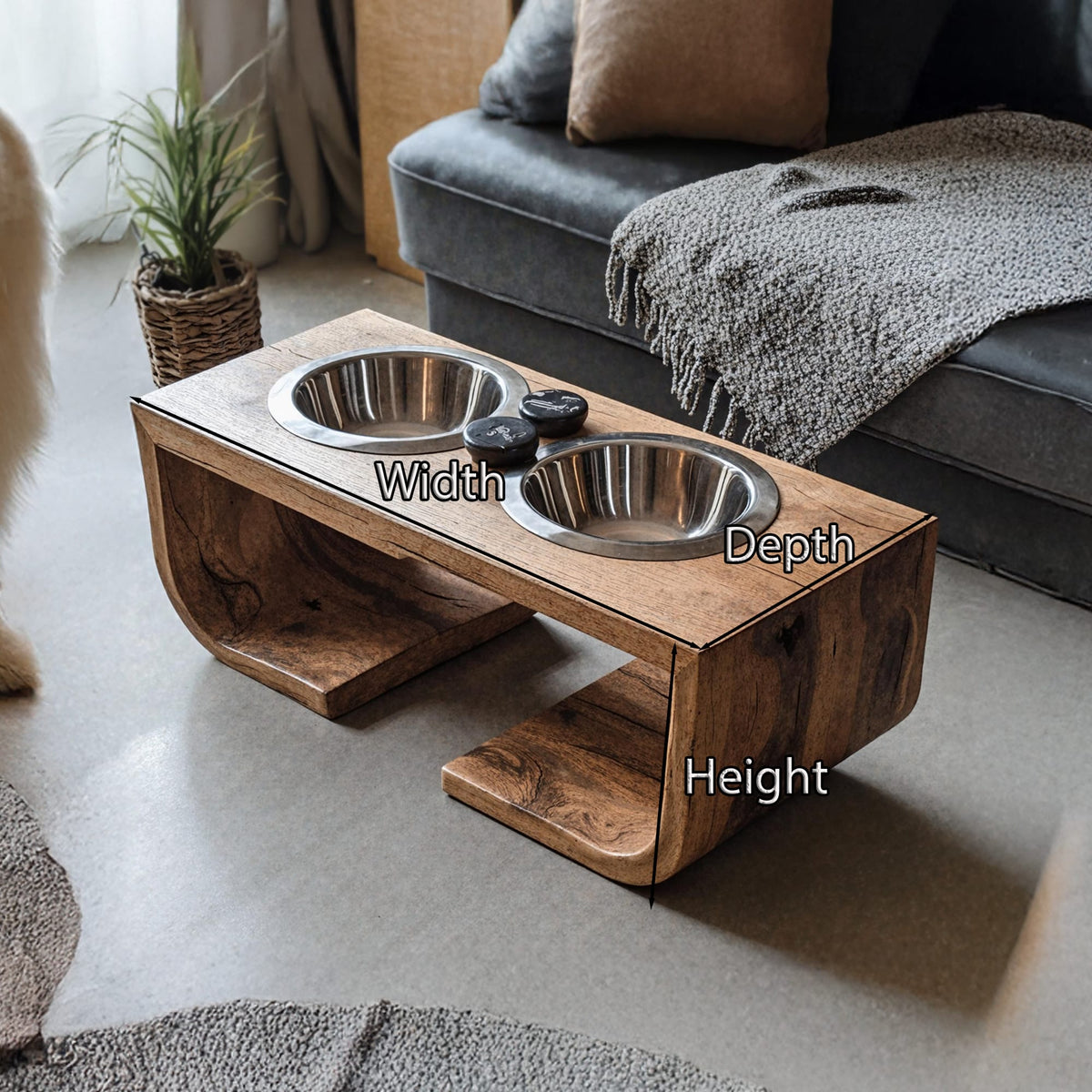Mid Century Dog Bowl Stand, solid wood, built to order