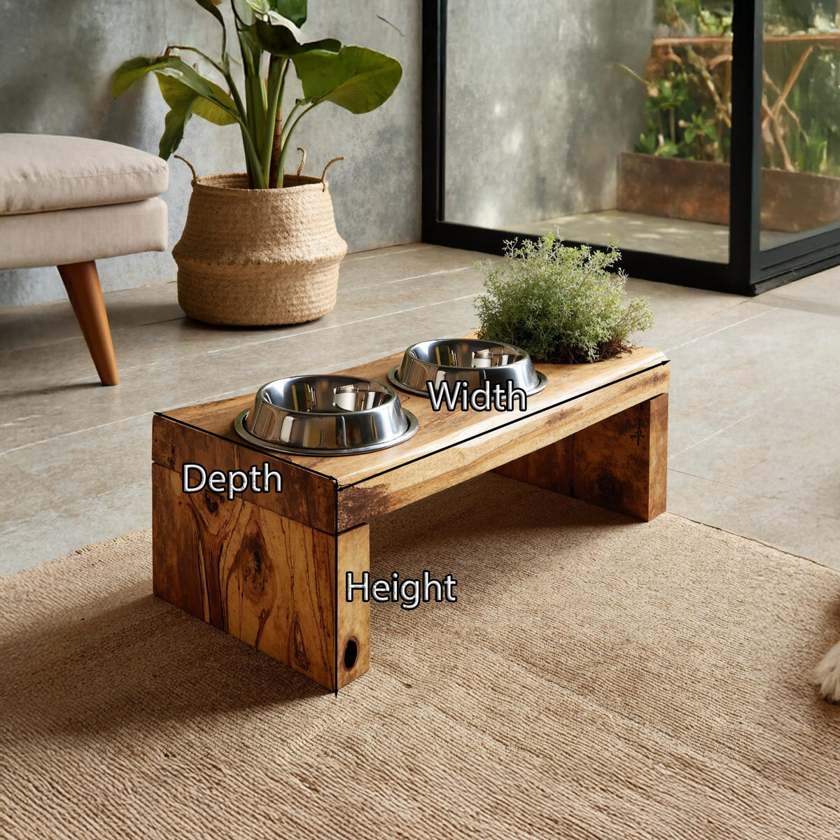 Mid Century Dog Bowl Stand Modern Pet Home, solid wood, built to order